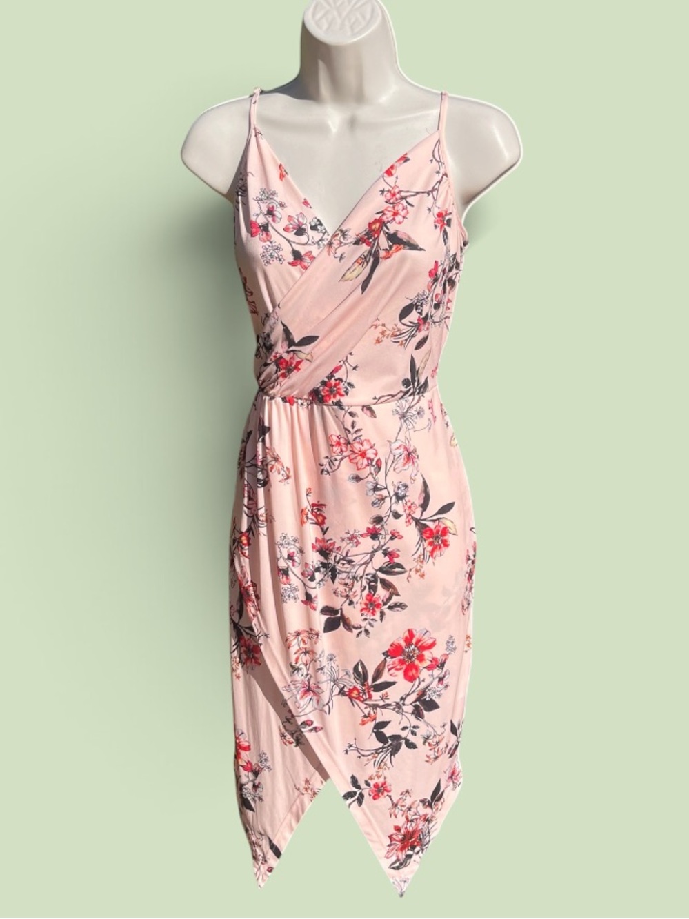 VENUS Blush Pink Floral Asymmetrical Wrap Dress